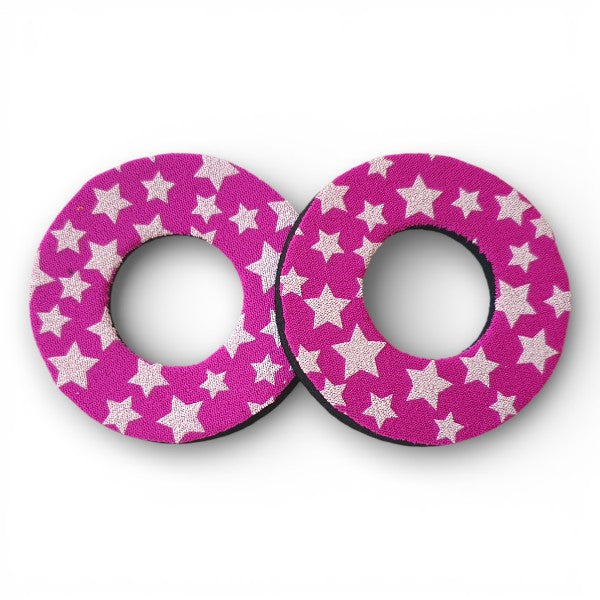 ProBMX Flite Style BMX Bicycle Foam Grip Donuts - Stars Magenta & White - Pair