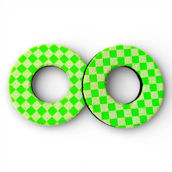 ProBMX Flite Style BMX Bicycle Foam Grip Donuts - Checker Fluro Green & White - Pair