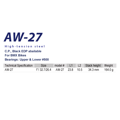 Genuine Tange AW27 Headset with Stamped Nut - Chrome