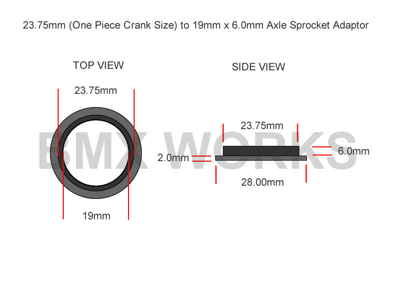 Crank Spindle Adaptor 23.75mm x 19mm x 6.0mm