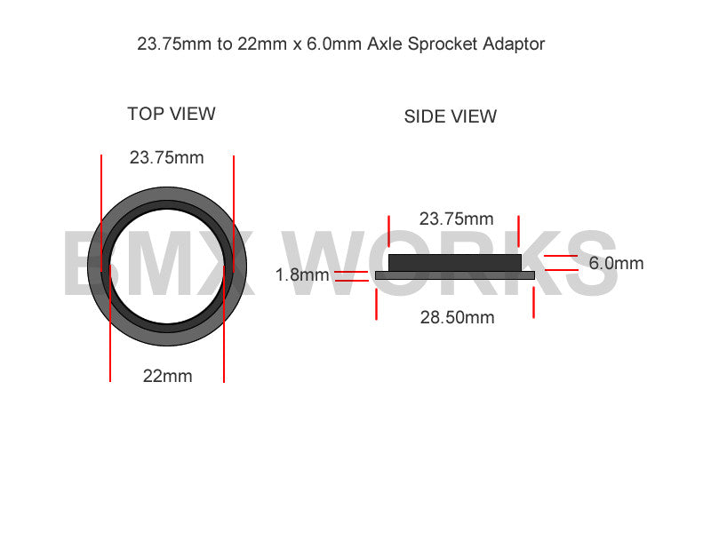 Crank Spindle Adaptor 23.75mm x 22mm x 6.0mm