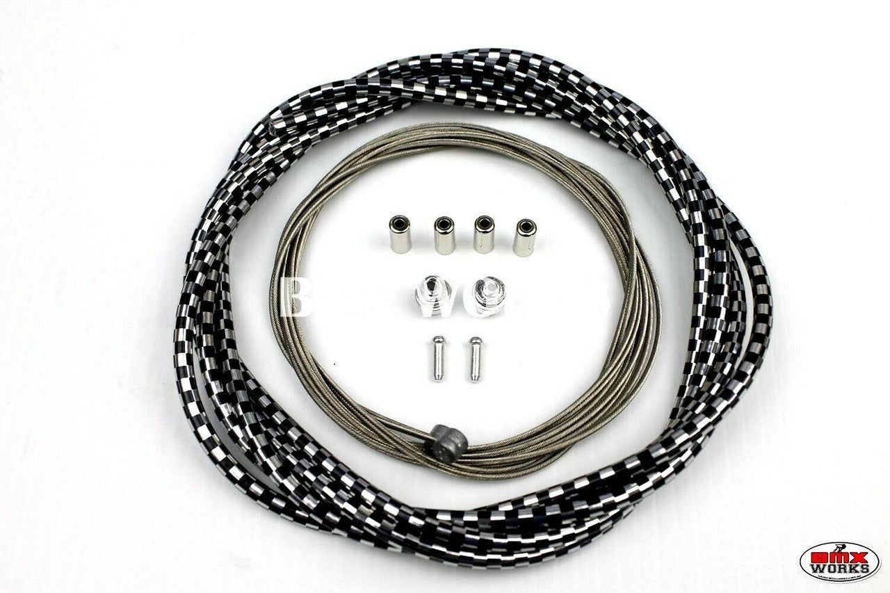 BMX Brake Cable Front & Rear Kit Checker Black & Chrome