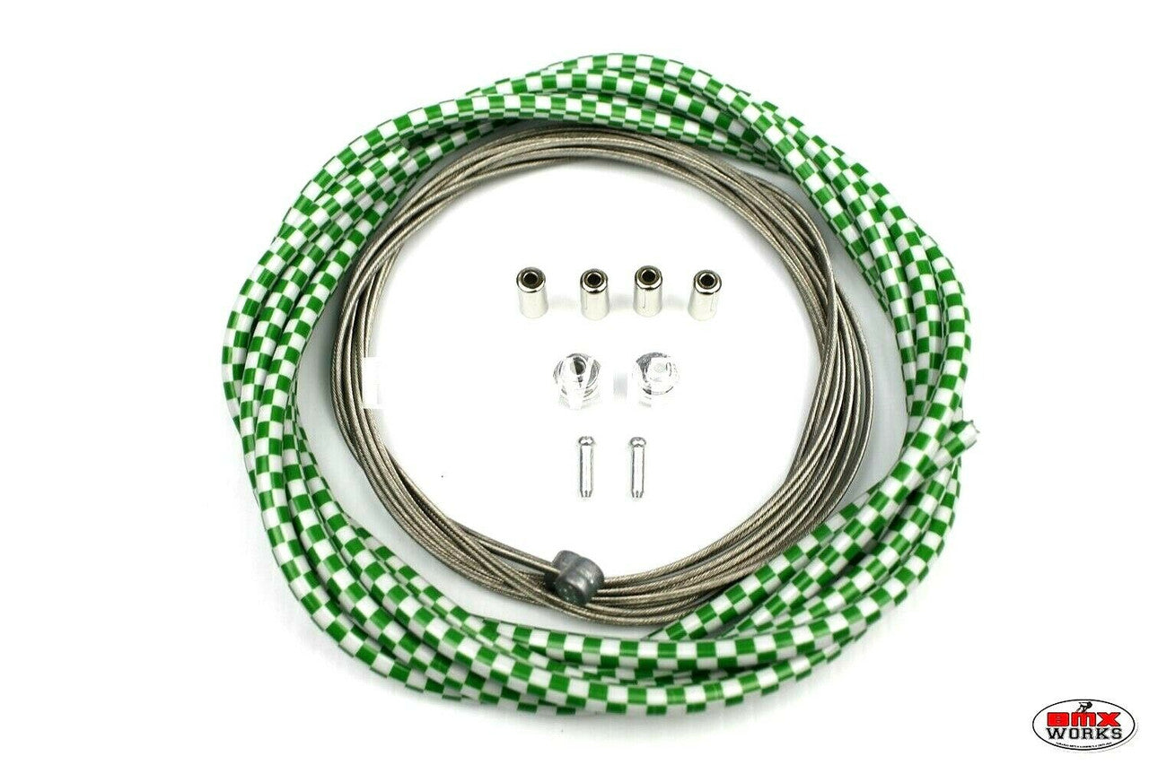 BMX Brake Cable Front & Rear Kit Checker Green & White
