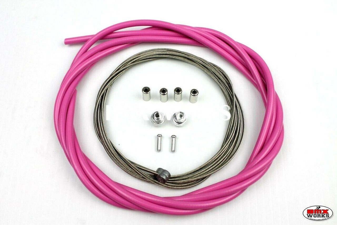 BMX Brake Cable Front & Rear Kit Bright Pink