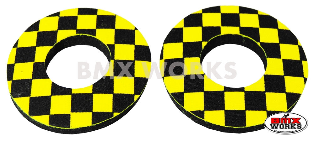 ProBMX Flite Style BMX Bicycle Foam Grip Donuts - Checker Black & Yellow