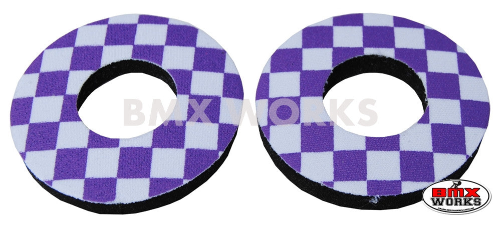ProBMX Flite Style BMX Bicycle Foam Grip Donuts - Checker Purple & White
