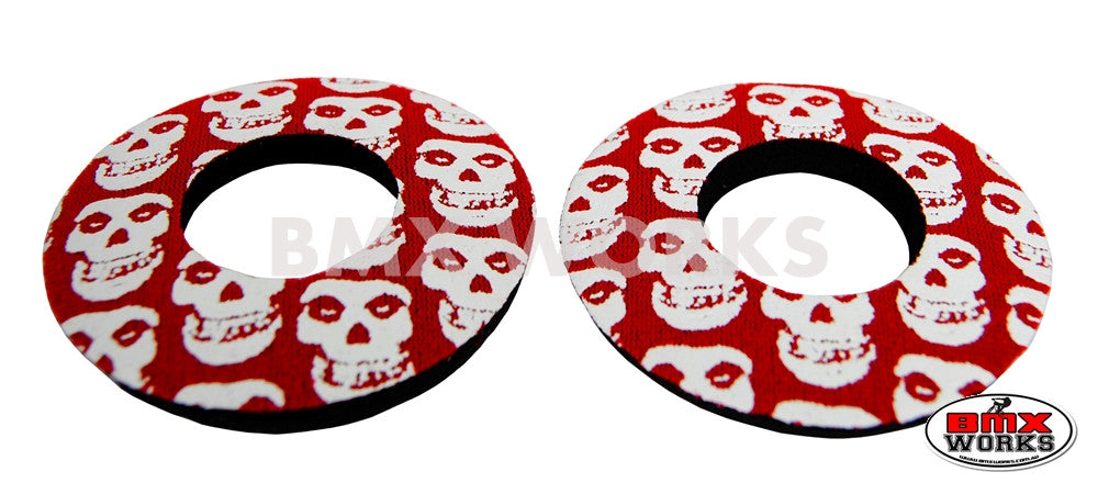 ProBMX Flite Style BMX Bicycle Foam Grip Donuts - Skulls Red & White
