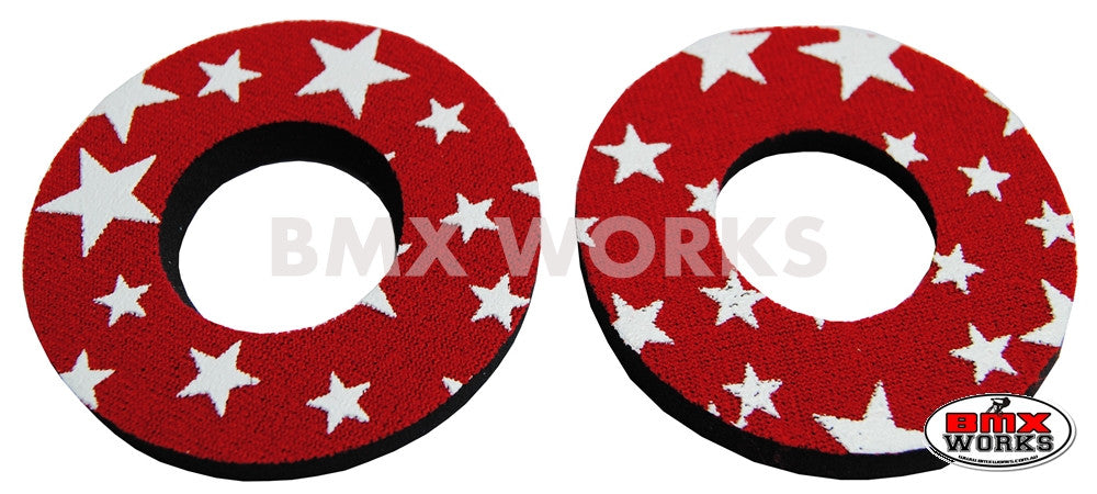 ProBMX Flite Style BMX Bicycle Foam Grip Donuts - Stars Red & White