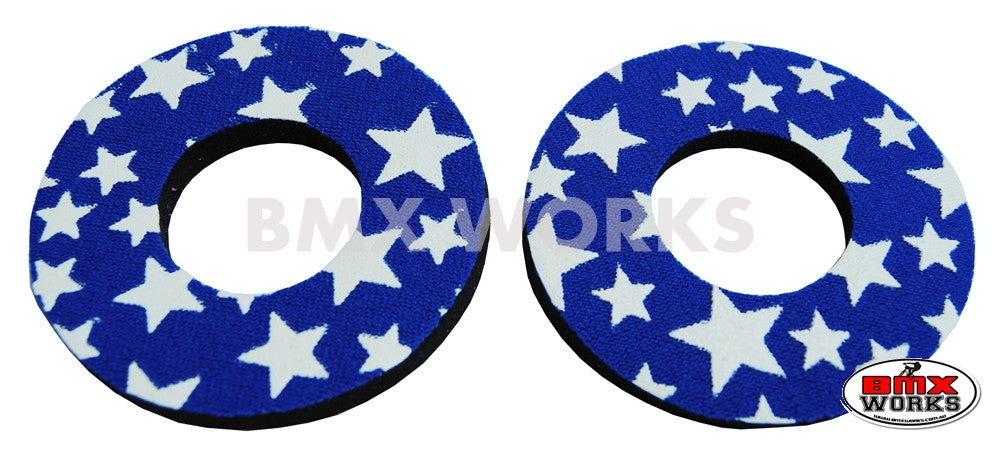 ProBMX Flite Style BMX Bicycle Foam Grip Donuts - Stars Blue & White
