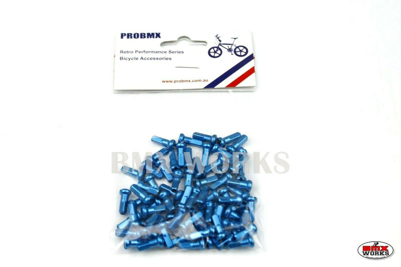 14G x 12mm Aluminium Spoke Nipples Bright Blue - Pack of 75