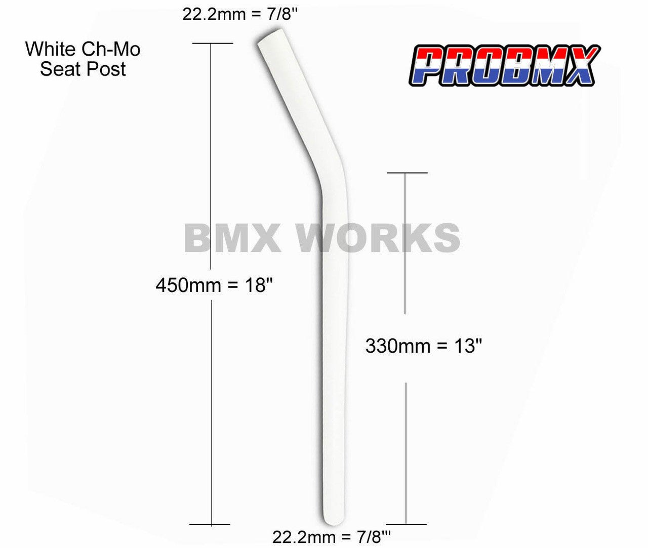 ProBMX Ch-Mo Seat Post Layback 22.2mm x 450mm - White