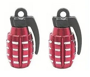 BMX Grenade Valve Caps Pairs - Red & Silver