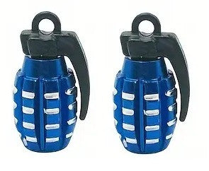 BMX Grenade Valve Caps Pairs - Dark Blue & Silver