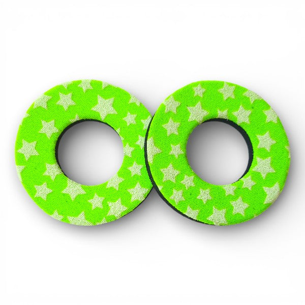 ProBMX Flite Style BMX Bicycle Foam Grip Donuts - Stars Fluro Green & White - Pair