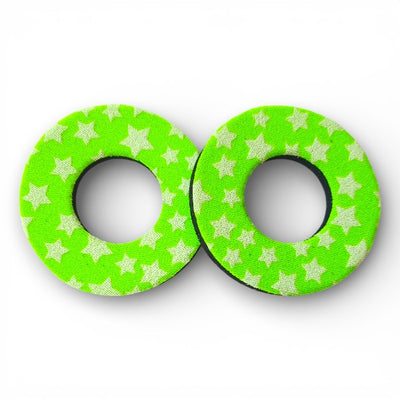 ProBMX Flite Style BMX Bicycle Foam Grip Donuts - Stars Fluro Green & White - Pair