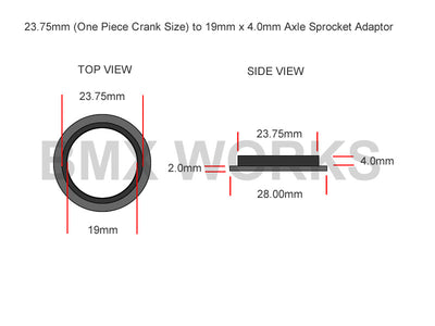 Crank Spindle Adaptor 23.75mm x 19mm x 4.0mm
