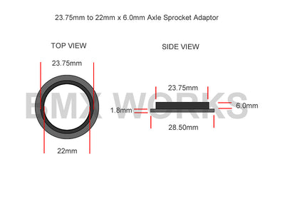 Crank Spindle Adaptor 23.75mm x 22mm x 6.0mm