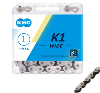 KMC K1 Wide 1/2" x 1/8" x 112 Link Chain  Silver & Black