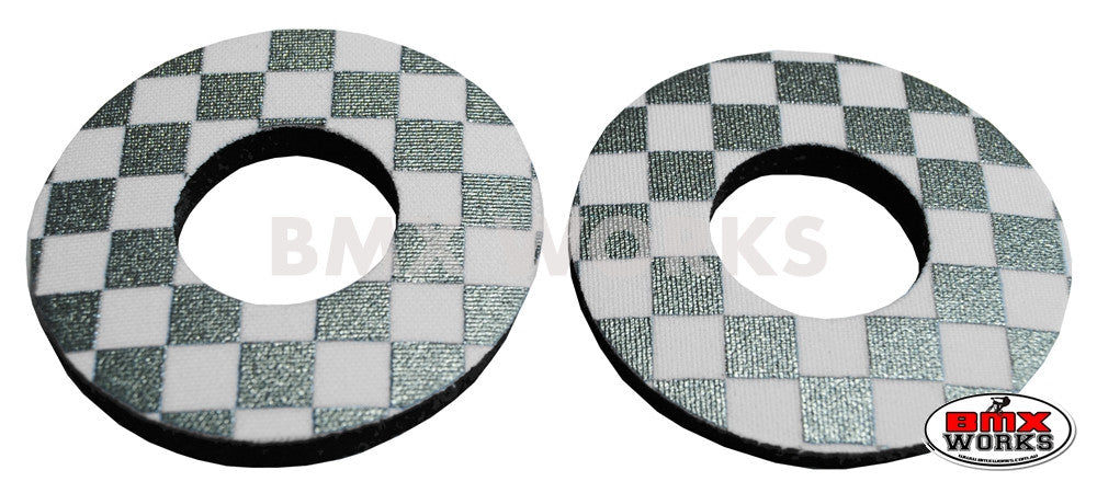 ProBMX Flite Style BMX Bicycle Foam Grip Donuts - Checker Silver & White