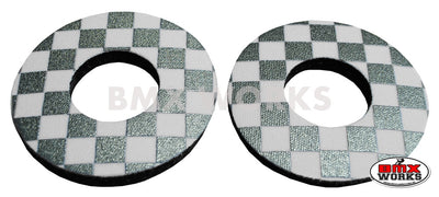 ProBMX Flite Style BMX Bicycle Foam Grip Donuts - Checker Silver & White