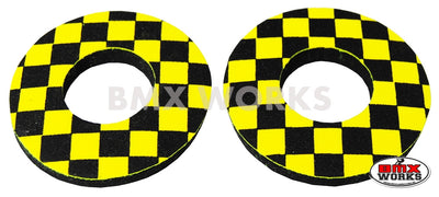 ProBMX Flite Style BMX Bicycle Foam Grip Donuts - Checker Black & Yellow