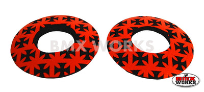 ProBMX Flite Style BMX Bicycle Foam Grip Donuts - Iron Cross Red & Black
