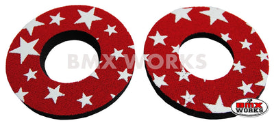 ProBMX Flite Style BMX Bicycle Foam Grip Donuts - Stars Red & White