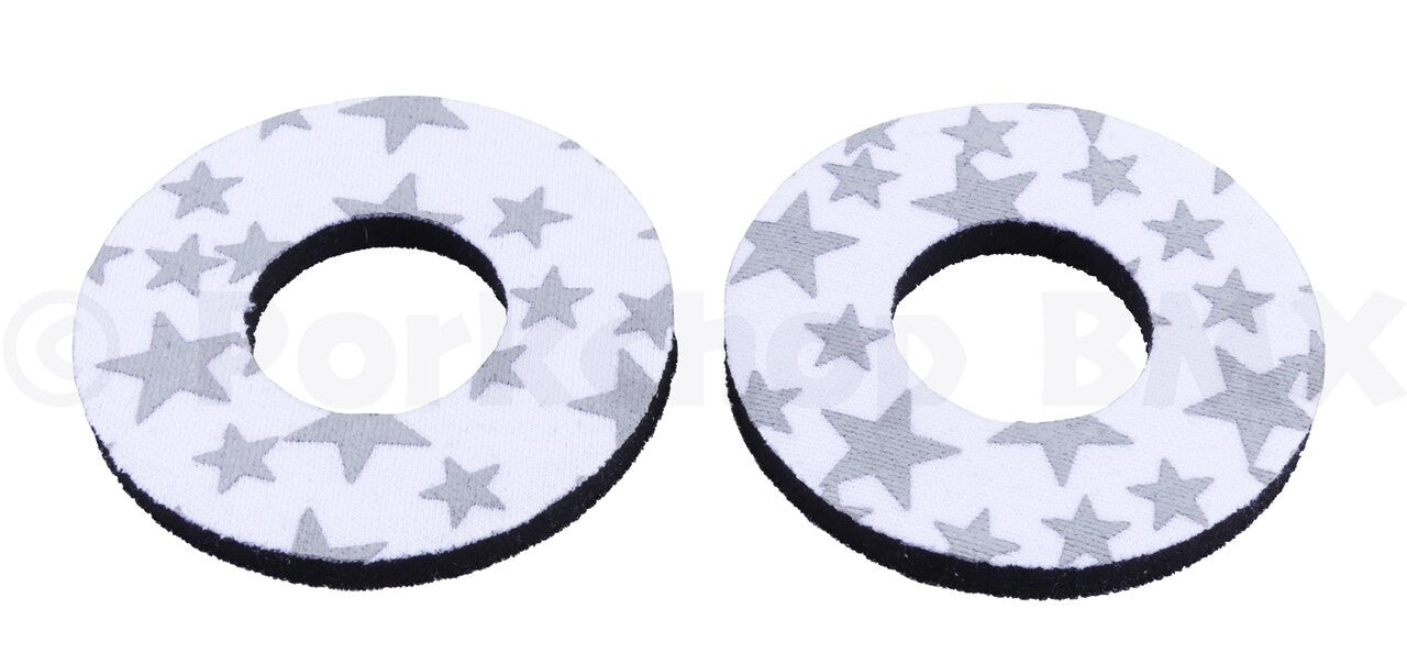 ProBMX Flite Style BMX Bicycle Foam Grip Donuts - Stars White & Silver