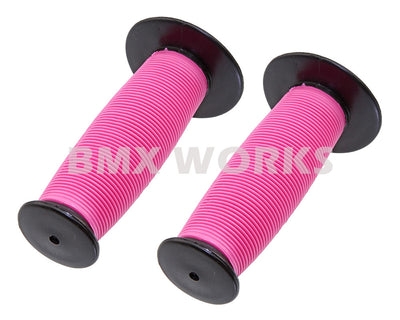 ProBMX Old Style Mushroom Grips Pair -  Black & Pink
