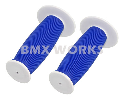 ProBMX Old Style Mushroom Grips Pair -  White & Blue