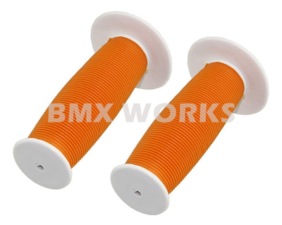 ProBMX Old Style Mushroom Grips Pair -  White & Orange