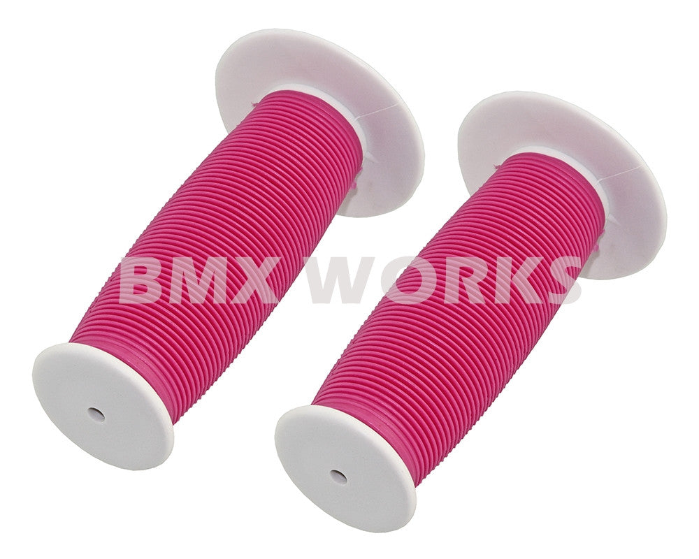 ProBMX Old Style Mushroom Grips Pair -  White & Pink