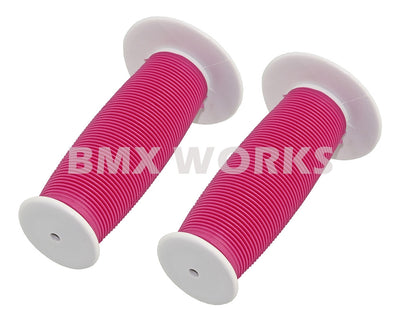 ProBMX Old Style Mushroom Grips Pair -  White & Pink