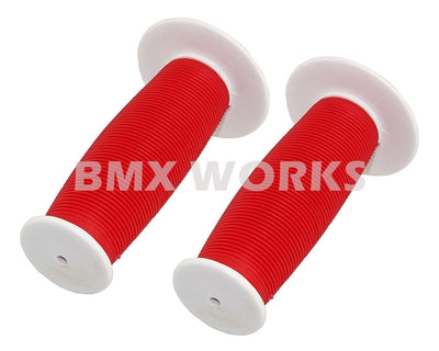 ProBMX Old Style Mushroom Grips Pair -  White & Red