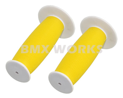 ProBMX Old Style Mushroom Grips Pair -  White & Yellow