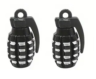 BMX Grenade Valve Caps Pairs - Black & Silver